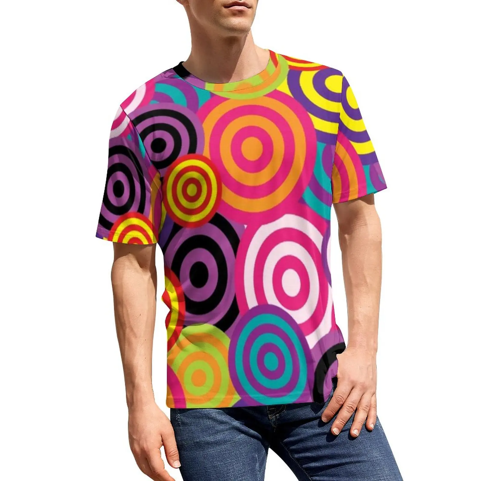 

Bohemian Circles Print T-Shirt Hippie Psychedelic Couple Harajuku T Shirts Custom Tees Short Sleeves Awesome Oversized Tops