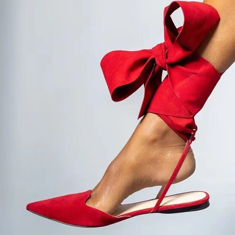 

Новинка 2023, женские дизайнерские летние шлепанцы с бантом и перекрестной шнуровкой, шлепанцы с острым носком