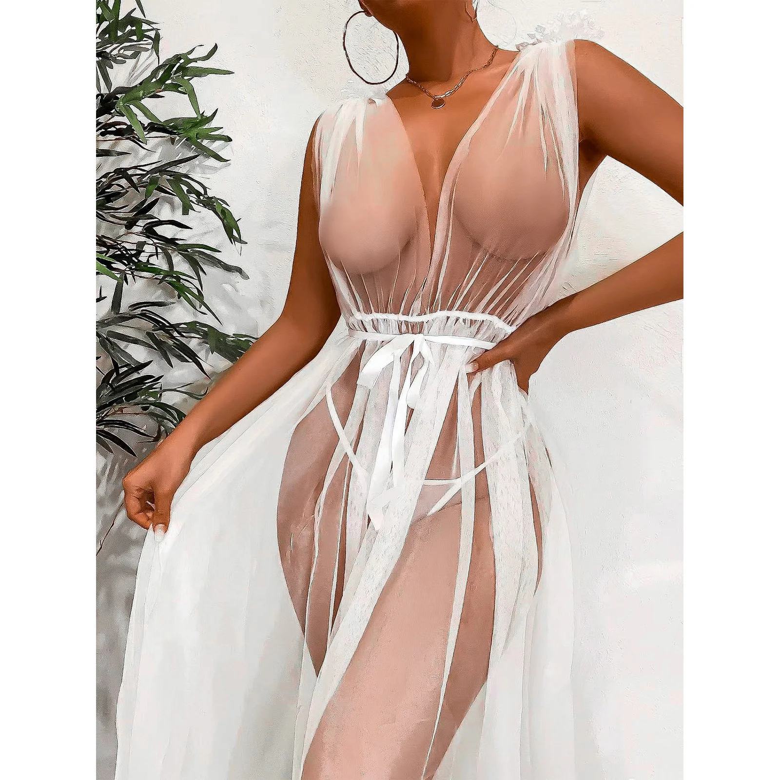 

2022 new lace white sexy underwear women's wear sexy gauze suit women