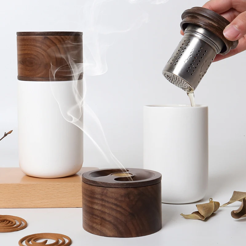 Porcelain Tea Maker Infuser Set Portable Teapot Chinese Gongfu with Sandalwood Incense Burner for Office Home Travel Gift |