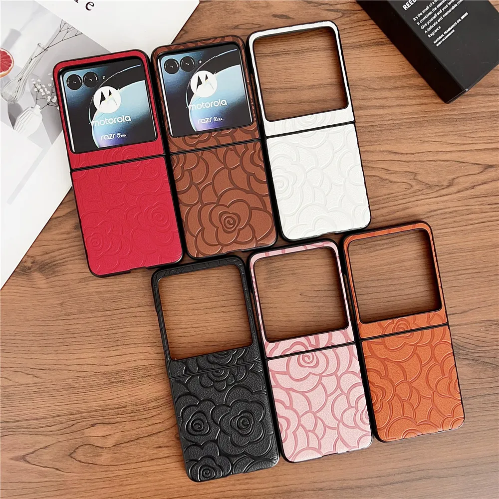 Кожаный чехол с цветочным рисунком для Samsung Galaxy Z Flip5 4 3 Motorola Razr 40ultra OPPO Find N2Flip N3Flip VIVO