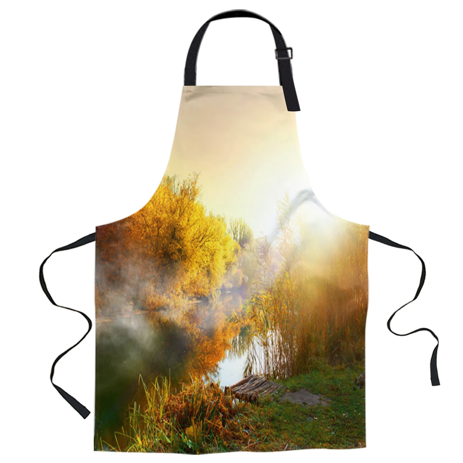 

Lake Meadow Autumn Leaves Golden Sun Design Adjustable Canvas Kitchen Coffee Apron Ladies Couple Cooking Dining