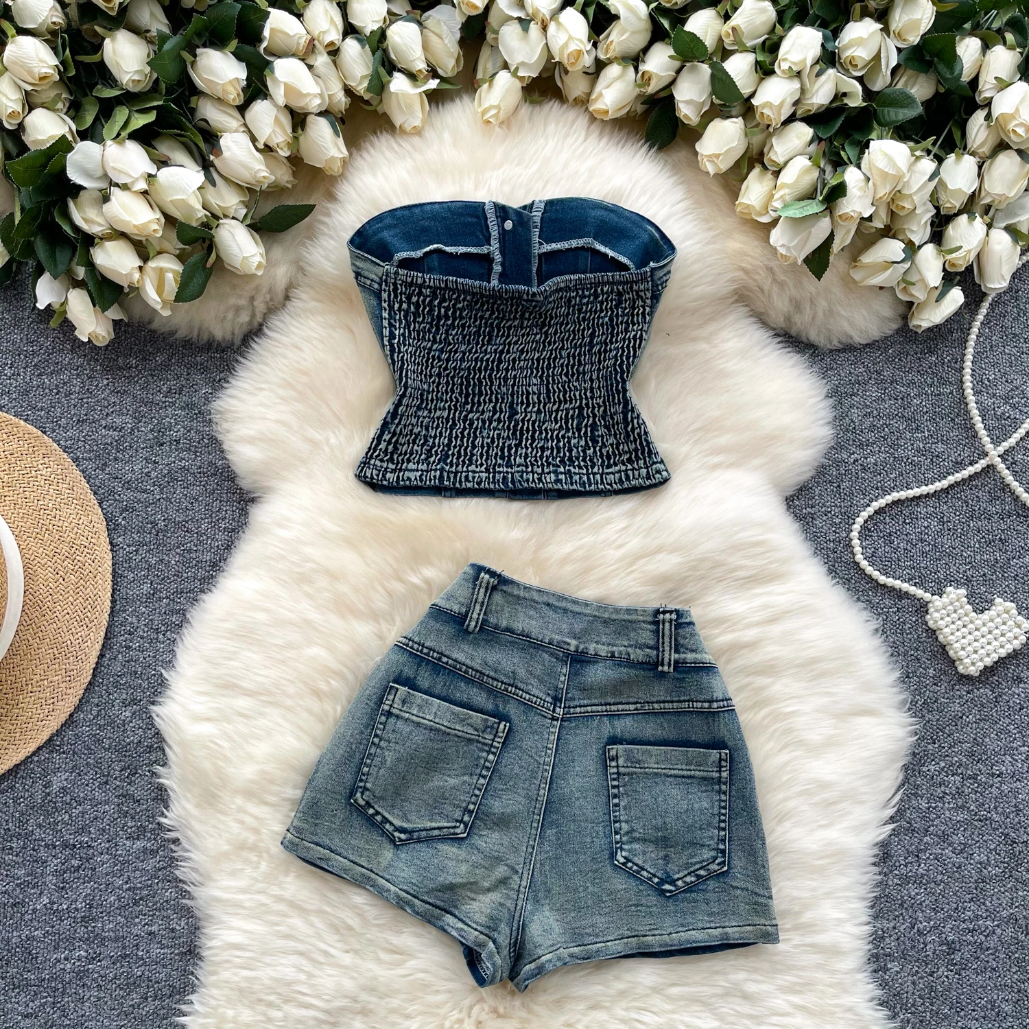 Женский комплект из двух предметов джинсовый в стиле ретро старый