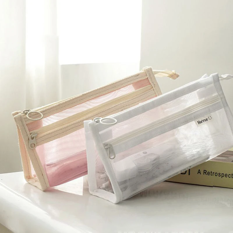 

Simple Transparent Double Layer Pencil Case Pouches Large Capacity Stationery Storage Bag Organizer School Student Supplies