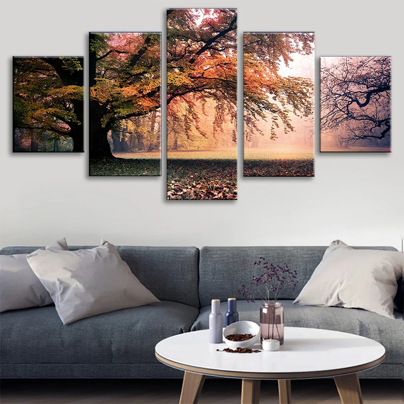 

Wall Art Canvas Paintings 5 Pieces Fall Trees Group Posters Forest Great Trees HD Prints Pictures Home Decor Framework