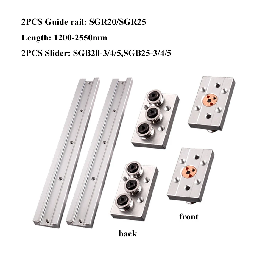 

2 PCS Built-In Dual-Axis Linear Guide SGR20/25 Length 1200-2550mm+2 PCS Roller Slider SGB20/25-3/4/5 Wheel Lock Series Slider