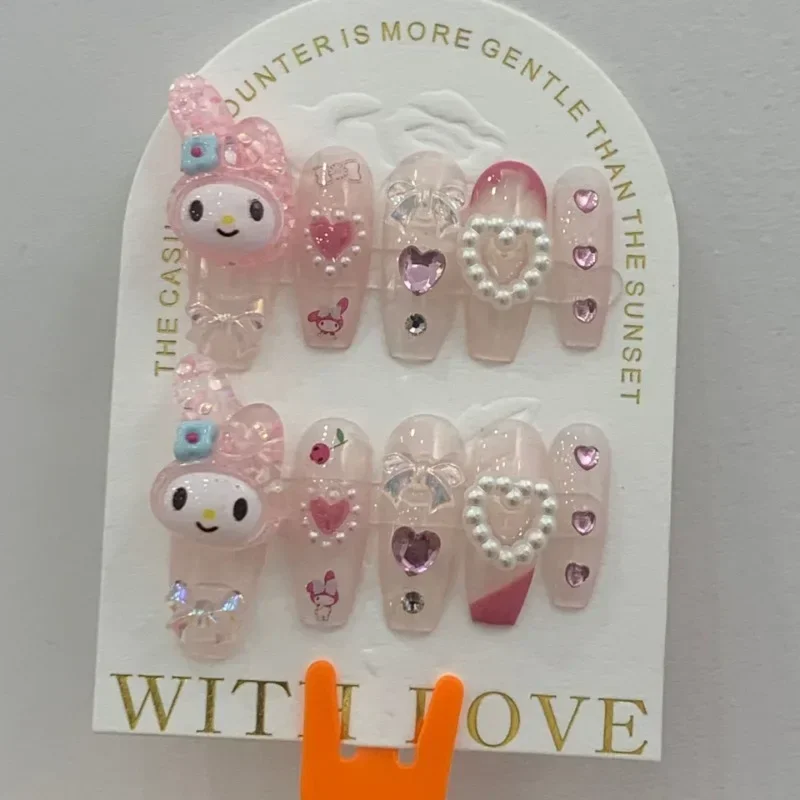 

Sanrio MY Melody Manicure Wearable Nails Finished Fake Nails Kawaii Nail Art Patch Pink Wearable Nails Handmade Removable