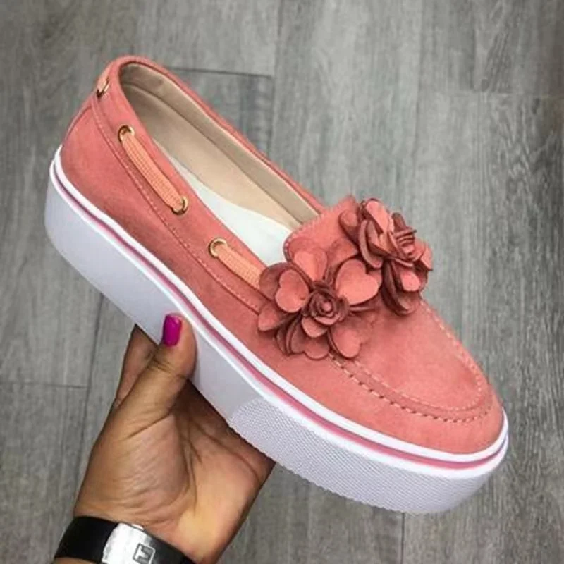 

Fashion Loafers Flat Slip-on Flower Round Toe Leather Shoes 2023 Spring Autumn Suede Casual Korean Version Pink Zapatilla Mujer