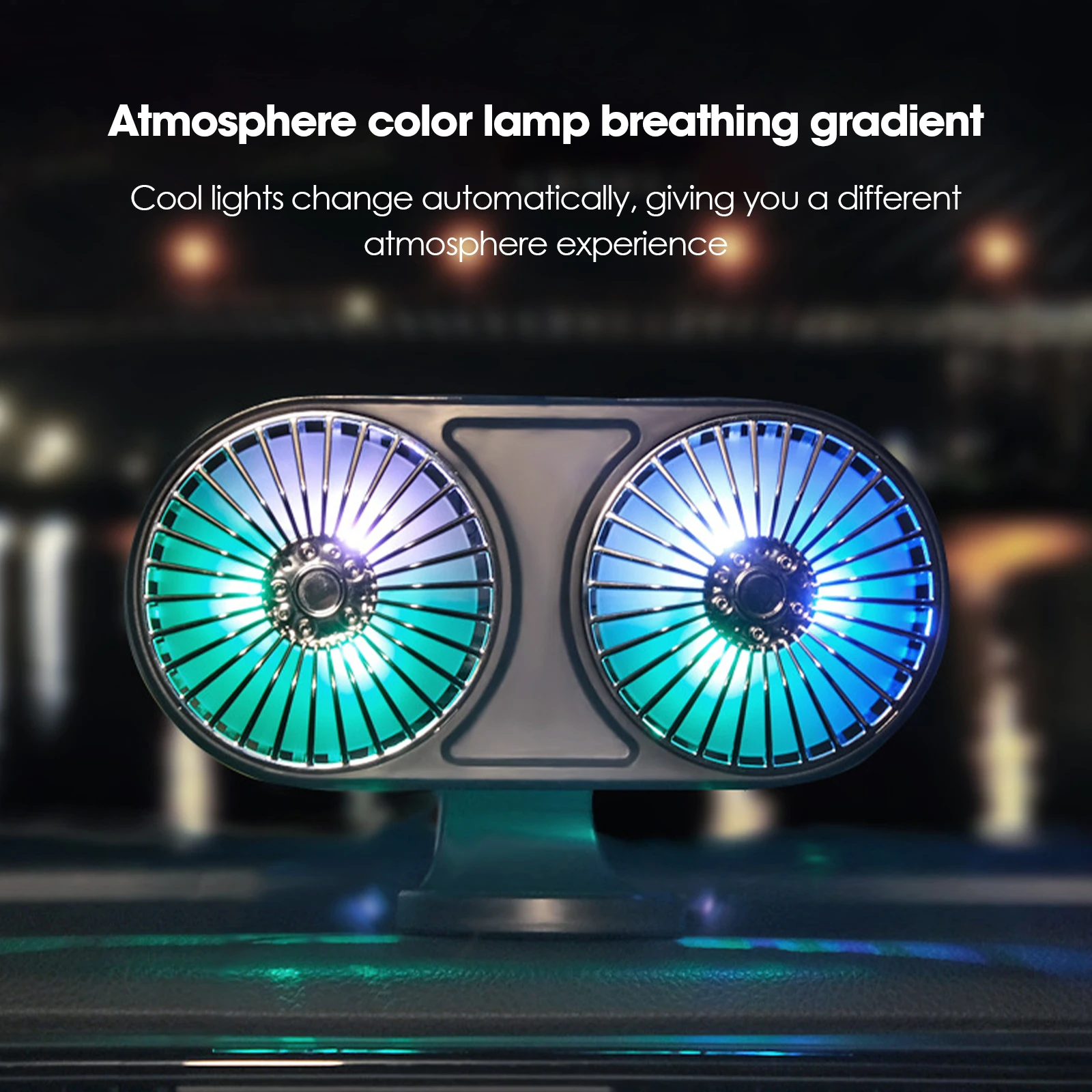 

Car Double-head Cooling Fan 10w Air Conditioning 360 Degree Rotation Three-speed Adjustable With Atmosphere Light