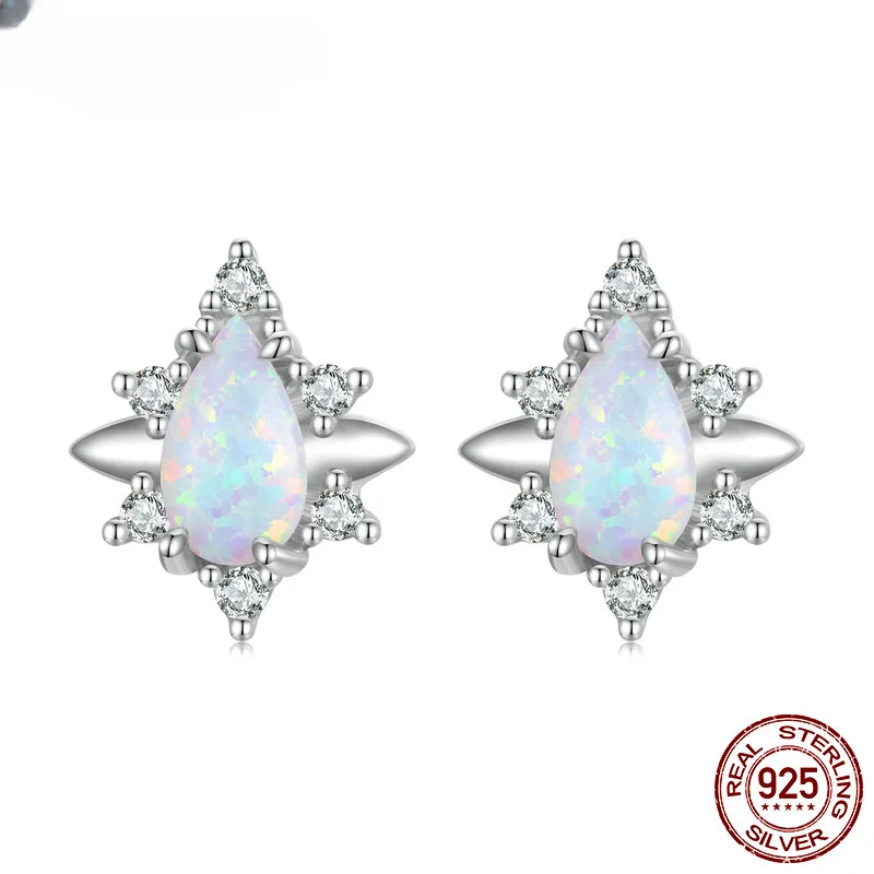 Женские серьги-гвоздики из серебра 925 пробы с опалом в форме капли