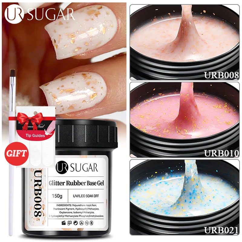 UR SUGAR 150g Gold Glitter Rubber Base Gel Refill Package Milky Jelly White Self-leveling Nail Art Soak Off UV LED Nail Manicure