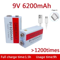 new 9v battery 6200mah li ion rechargeable battery micro usb battery 9v lithium for multimeter microphone toy usb charging cable