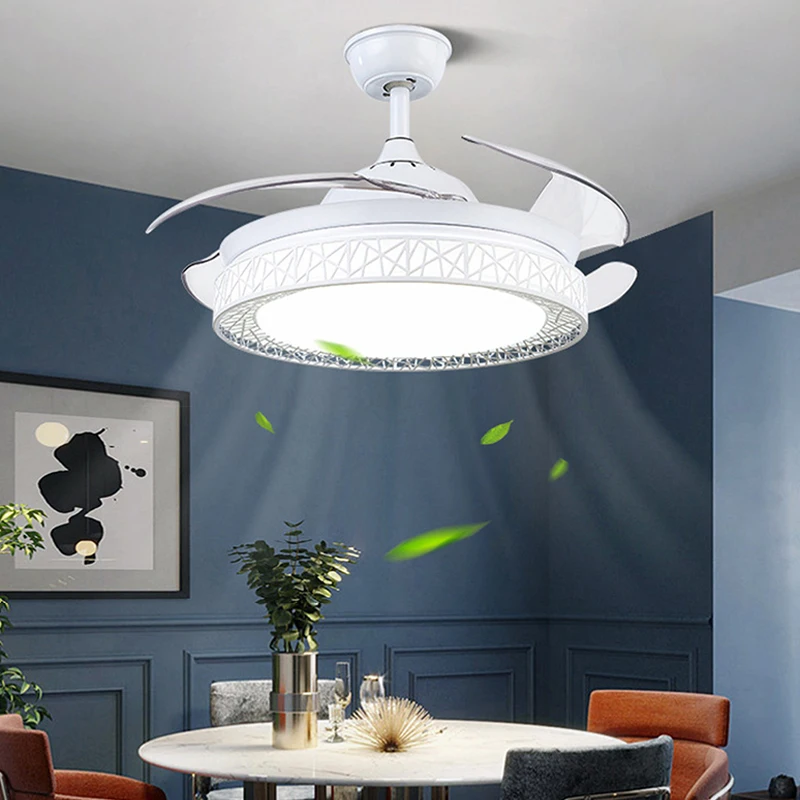 

Modern White LED Ceiling Fans with Light and Remote Control New Lustre Home Decor Intellectual for Living Room Ceiling Lamps