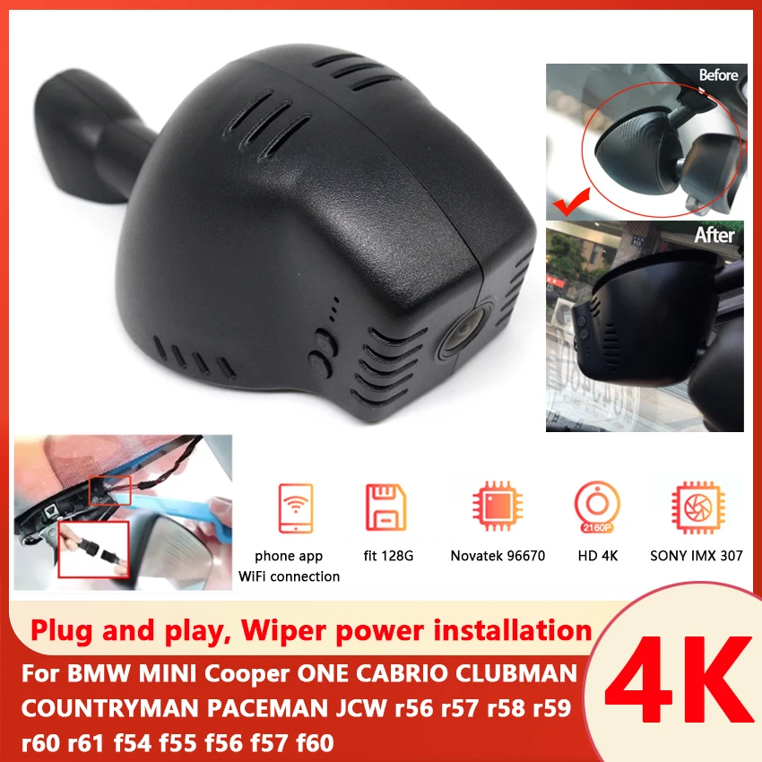 New!4K Hidden Dash Cam For BMW MINI Cooper ONE CABRIO CLUBMAN COUNTRYMAN PACEMAN JCW r56 r57 r58 r59 r60 r61 f54 f55 f56 f57 f60