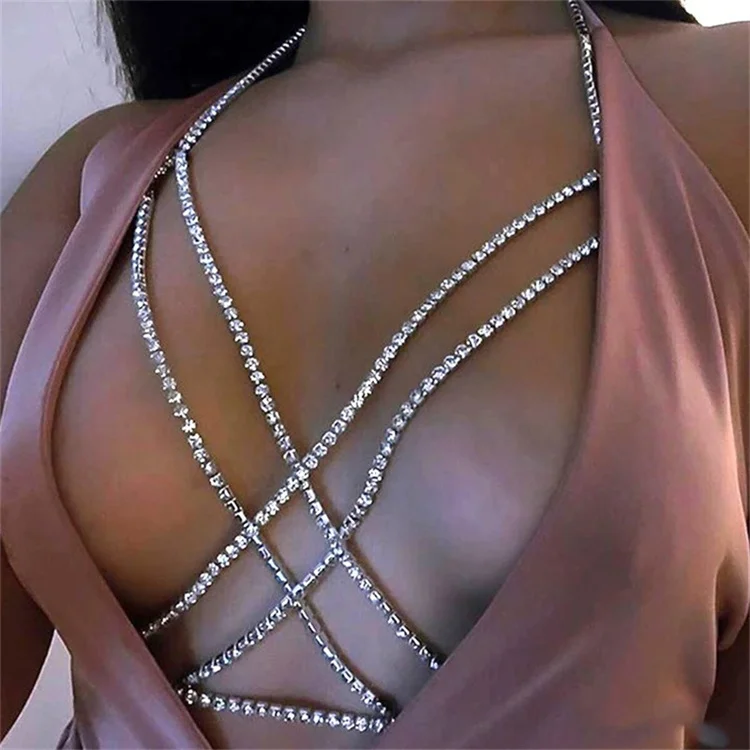 

Sexy Boob Chain Cross Rhinestone Sexy Bohemian Beach Necklace Cross waist Body Chain