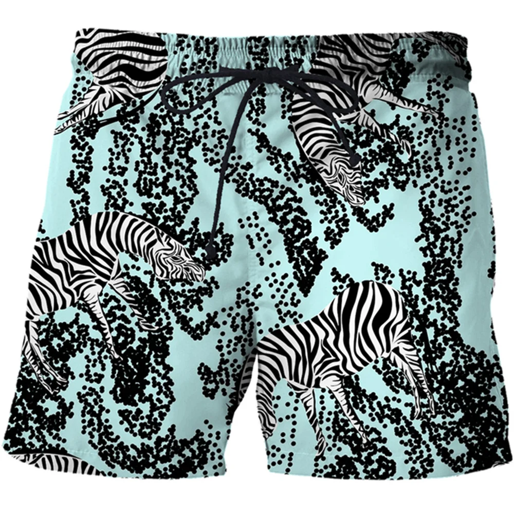 

Summer 3D Printed Shorts Fashion Animal Zebra Green Plant Pattern Men's Harajuku Resort Casual Shorts Beach Pants
