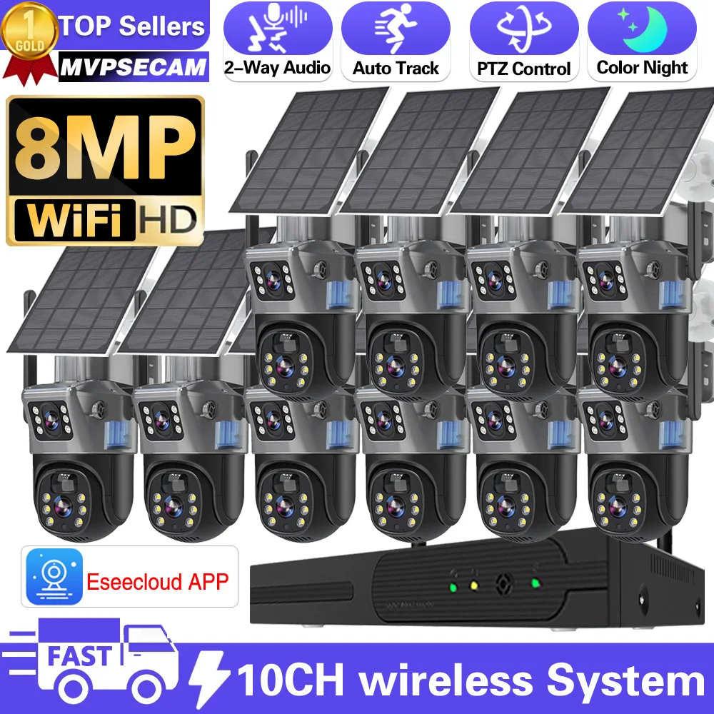 Беспроводная уличная камера видеонаблюдения 4K 8 Мп Wi-Fi PTZ солнечная батарея 10