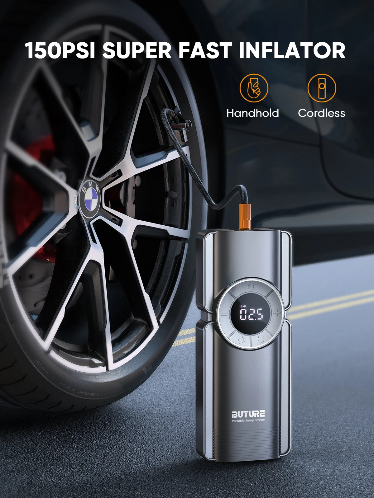 Buture 4 w 1 urządzenie do awaryjnego uruchamiania 150PSI pompy sprężarki powietrza 20000mAh Power Bank 2500A urządzenie zapłonowe 15V cyfrowa pompka do opon 4 Buture 4 w 1 urządzenie do awaryjnego uruchamiania 150PSI pompy sprężarki powietrza 20000mAh Power Bank 2500A urządzenie zapłonowe 15V cyfrowa pompka do opon 4