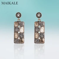 maikale new vintage zinc alloy long earrings for women square earrings inlay rhinestone fashion jewelry classic gifts wholesale