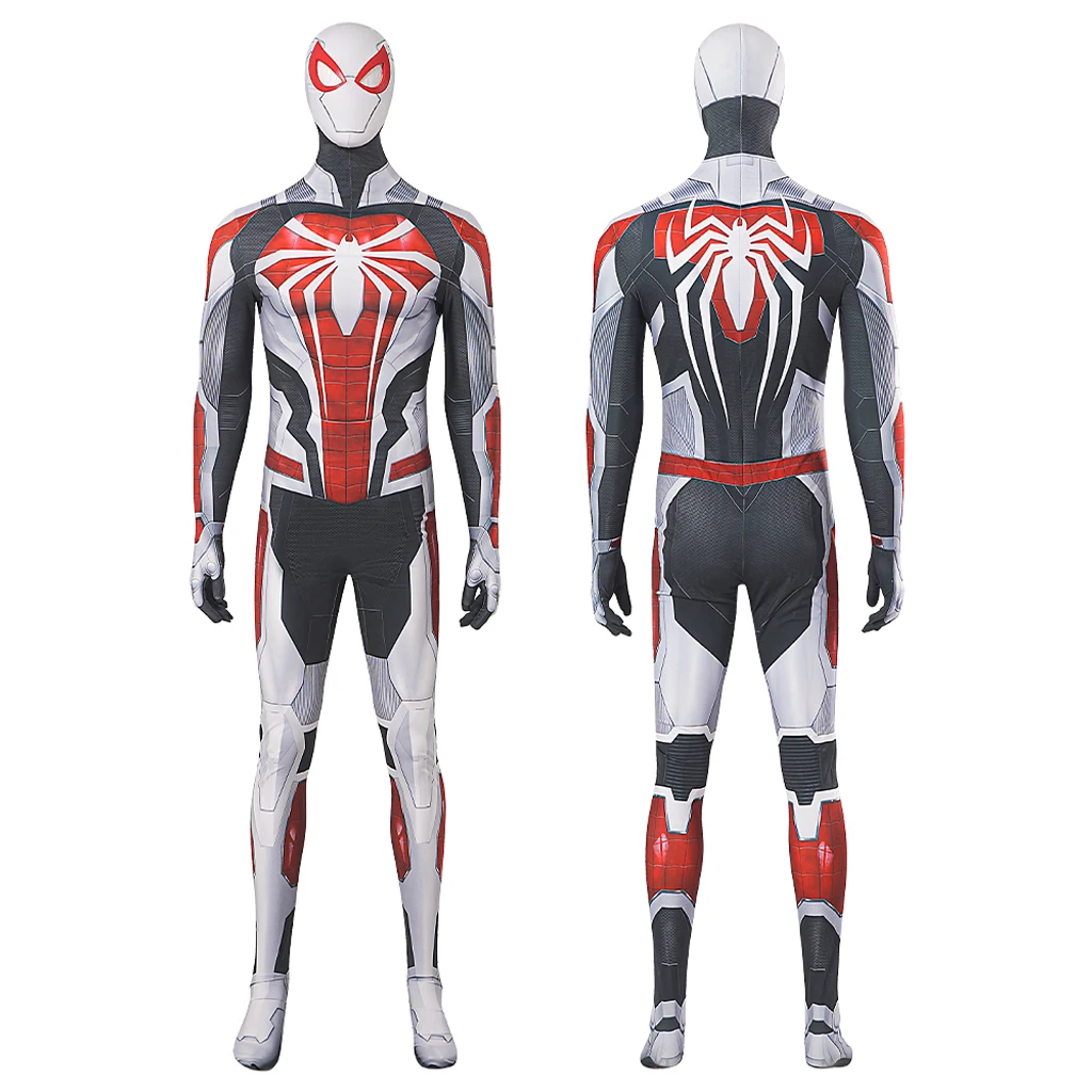 

PS4 Spider 2099 Miguel O'Hara Cosplay Costume White Jumpsuit with Mask Adult Men Halloween Carnival Party Disguise RolePlay Suit