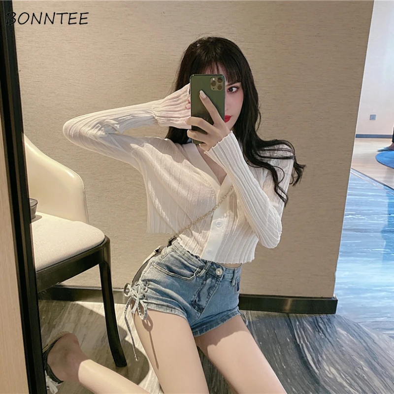 

Солнцезащитный Кардиган женский с длинным рукавом тонкий летний V-образный вырез Новое поступление Harajuku милый элегантный милый корейский с...