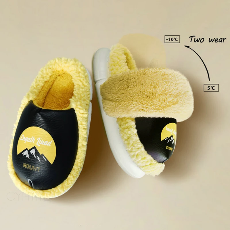 Women Indoor Slippers with Fur Fashion Platform Slippers Warm Plush Home Slippers Soft Waterproof Female House Slipper Unisex