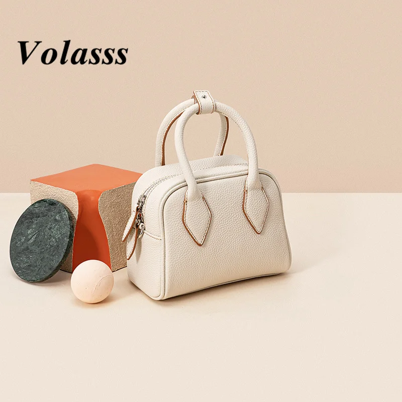 

VOLASSS Fashion Designer Women Shoulder Boston Bag Two Size Genuine Leather Handbag New Cowhide Crossbody Bags Female Versatile