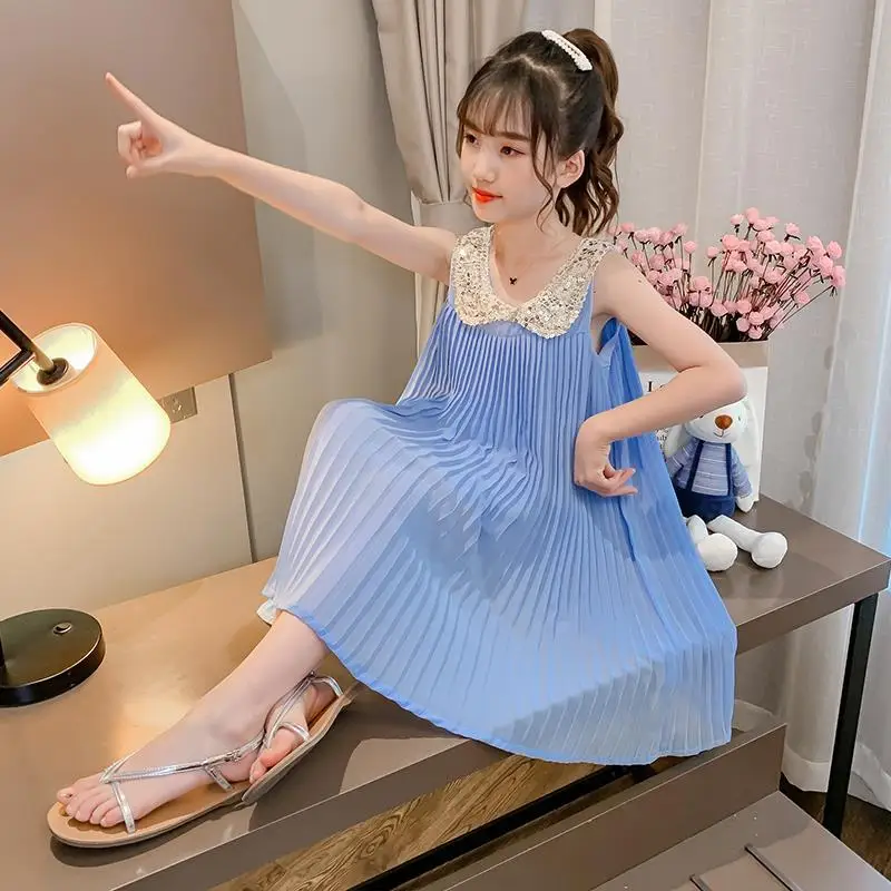 

Girls for Dress Summer Children Little Girl Sleeveless Princess Solid Color Dress Trend Avant-garde Design Cool Refreshing Dress