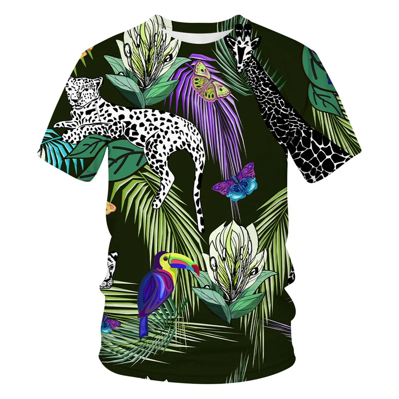 

New Summer Leopard Print Giraffe 3d Printing Men's Casual Fashion T-shirt Round Neck Harajuku Street Style Breathable Light Top