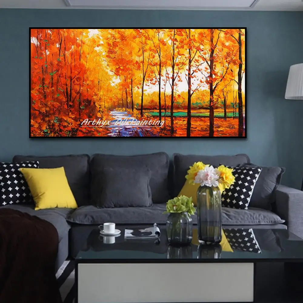 Arthyx ручная роспись желтый лесной пейзаж картина маслом на холсте абстрактная