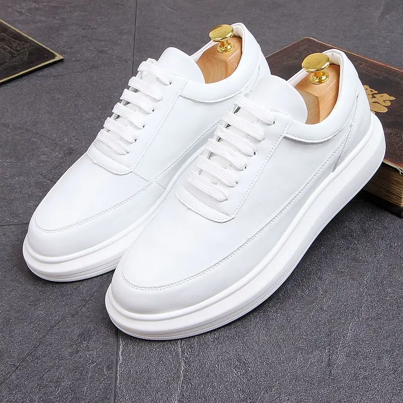 

Korean style men's casual white shoes lace-up flats shoe breathable platform sneakers youth street original leather footwear man