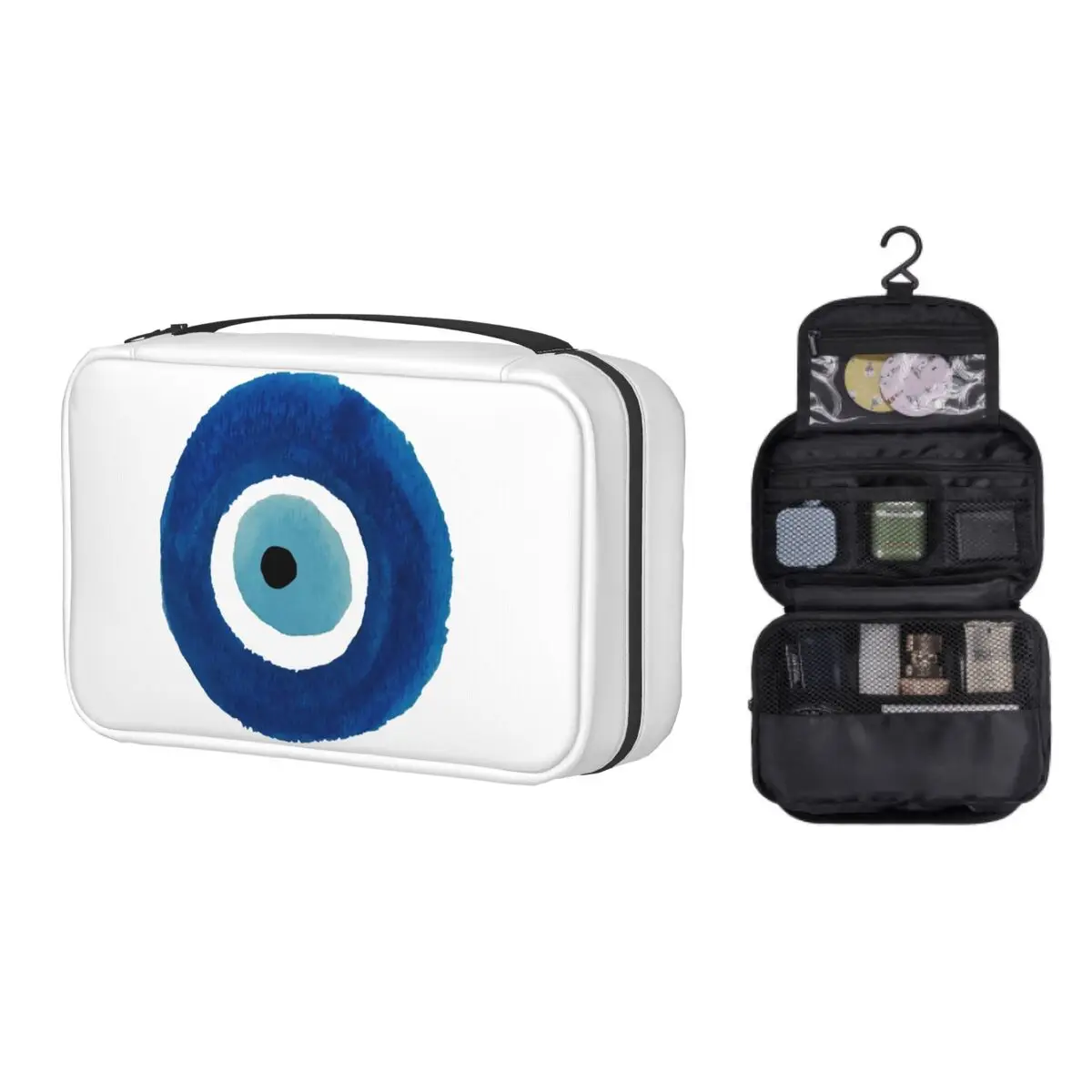 

Watercolor Evil Eye Nazar Painting Makeup Bag Women Travel Cosmetic Organizer Hamsa Lucky Charm Hanging Storage Toiletry Bags