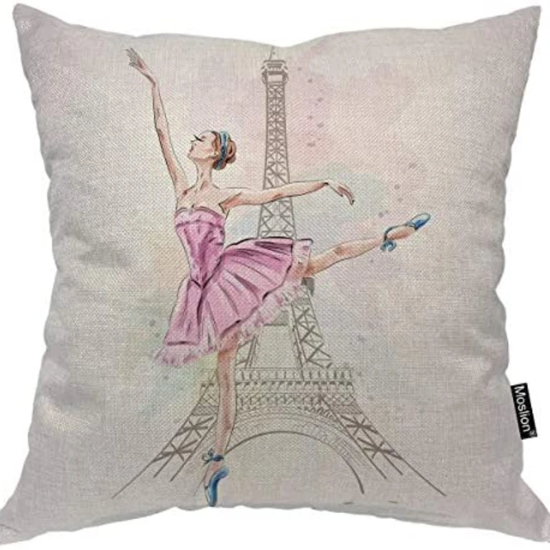 

Eiffel Tower Pillows Case Dancer Pillowcase for Girls Room Paris Girl Square Bed Sofa Pillow Covers Decorative Home Decor 45x45