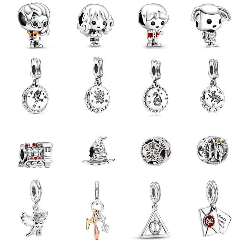

925 Sterling Silver Harrys Series Magic Hat Magician Train Charm Envelope Beads DIY Original Pandora Bracelet Jewelry for Women