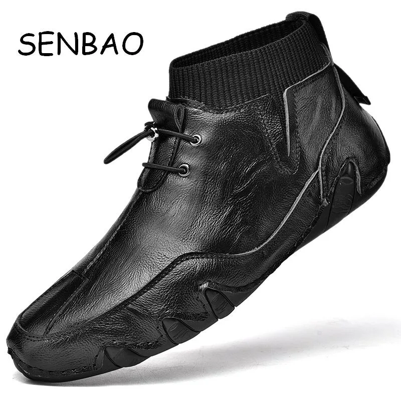 

SENBAO Men Martins Boots Casual Lace-up Luxury Leather Fashion Mens Shoes Cowboy Botas Hombre Autumn Winter Handmade