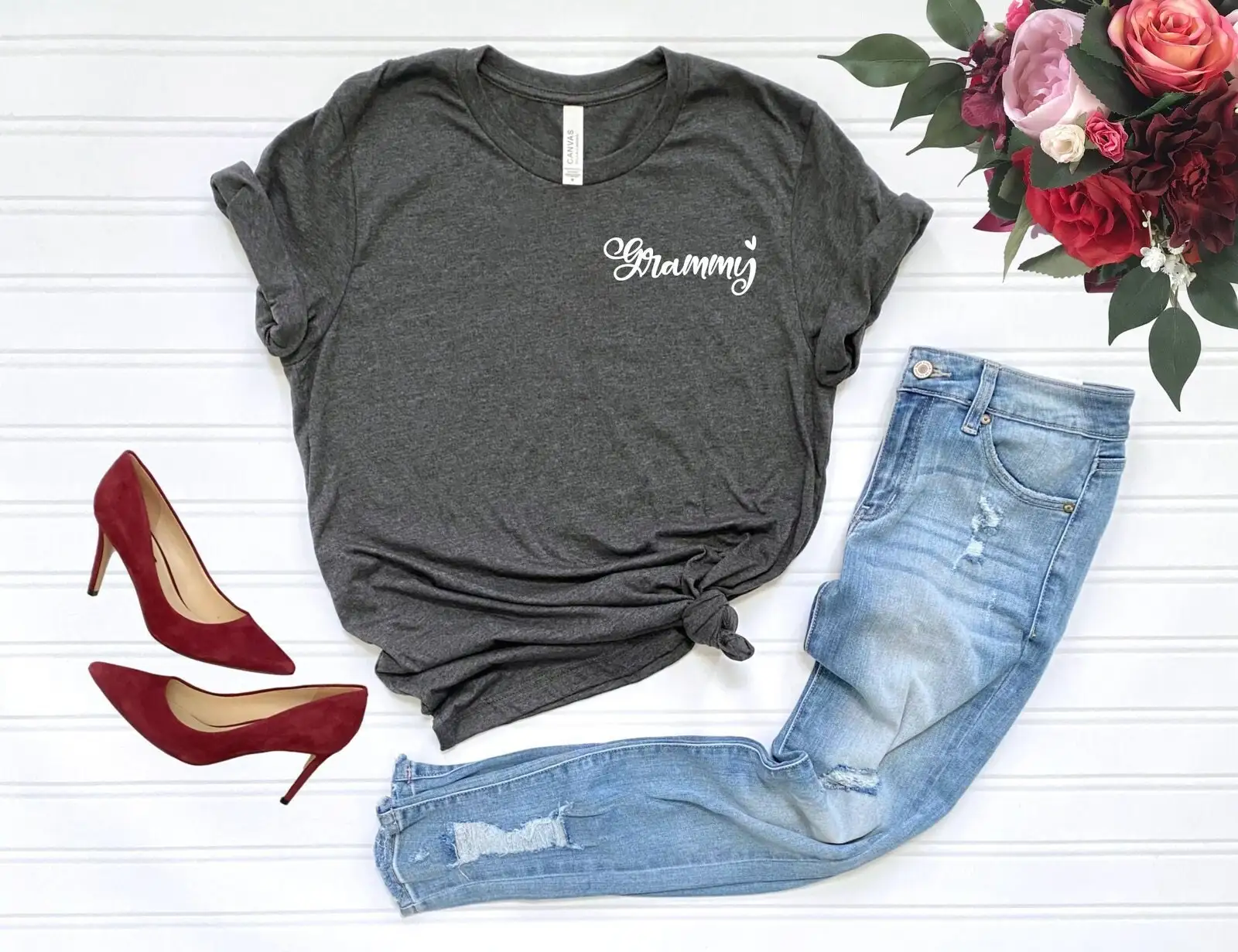 Минималистичная футболка Grammy День матери для фотокармана новая бабушка