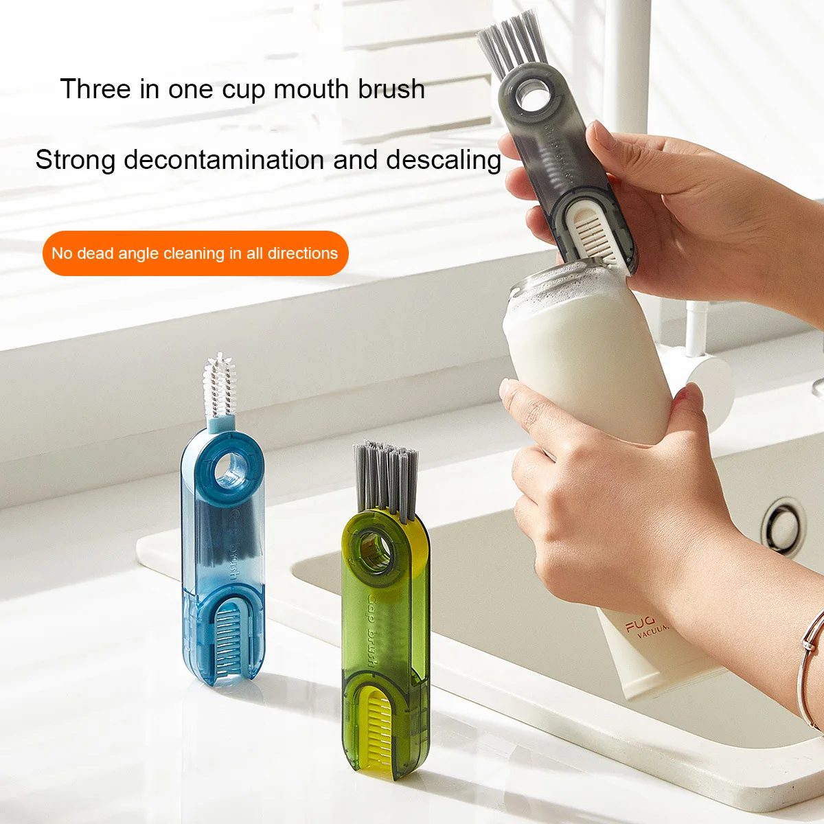 

3 In 1 U-shaped Cup Mouth Brush Creative Bottle Cleaning Brush Rotatable Groove Gap Cleaner Brushes Household Cleaning Tools
