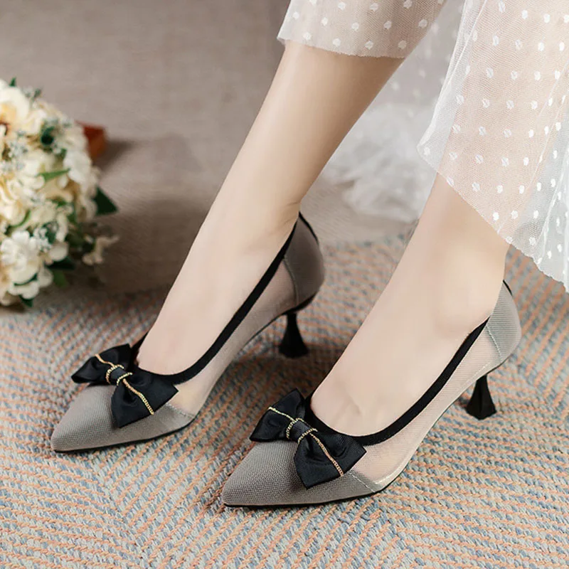 

Женские туфли на высоком каблуке, летние дышащие сетчатые туфли-лодочки на высоком каблуке-шпильке, туфли с острым закрытым носком, 2023