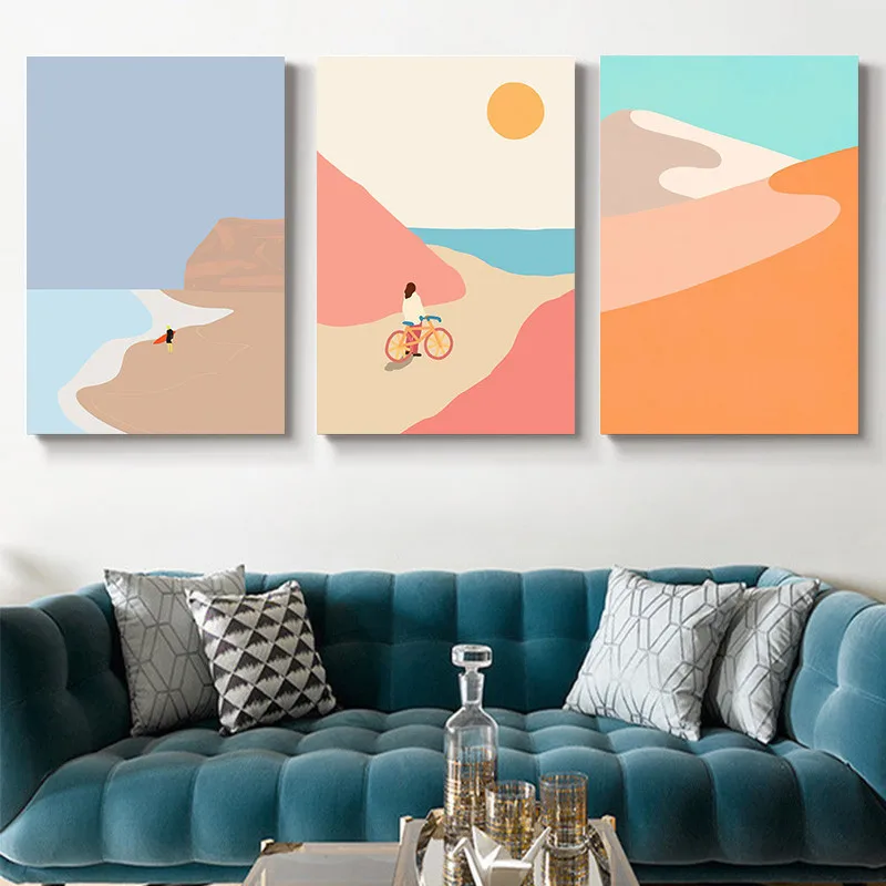 

Abstract Mountain Surfing Morden Nordic Sunset Beach Cycling Poster Canvas Painting Wall Art Living Room Decoration Home Decor
