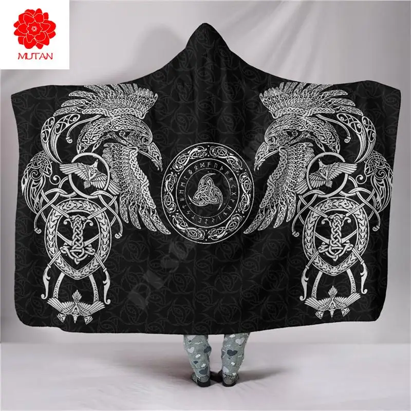 

Viking Munin Tattoo Style Hoodie Version 3D Printed Wearable Blanket Adults kids Blanket blanket throw blanket