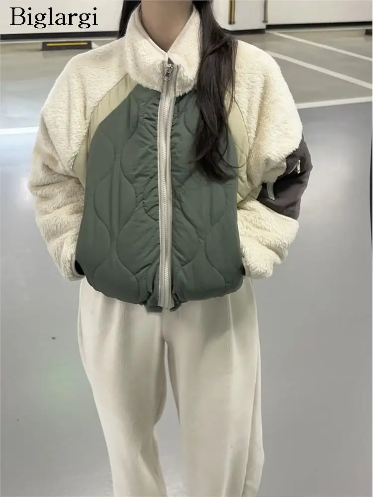 

Осенне-зимнее Двустороннее пальто, женская модная укороченная куртка в стиле пэчворк Тедди с длинным рукавом, Женские куртки в Корейском стиле, пальто 2023