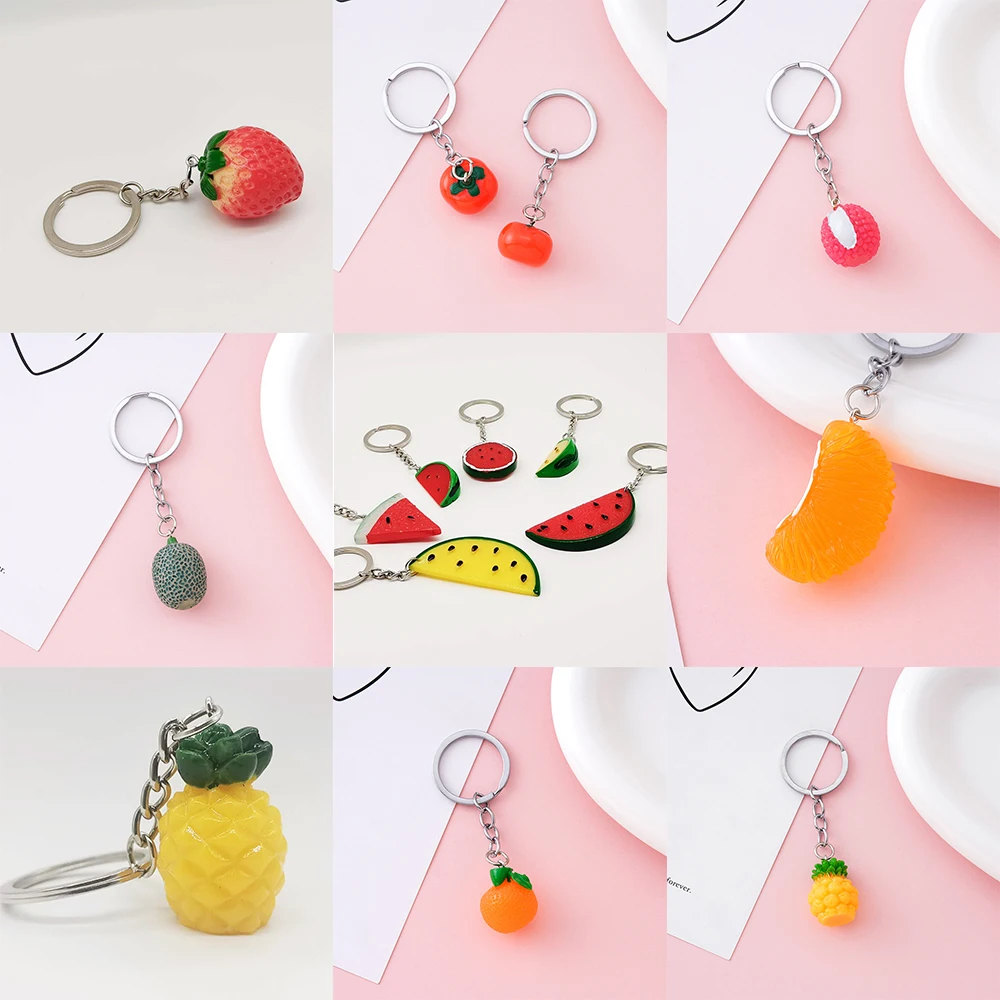 

Cartoon Fruit Key Ring Cute Strawberry Apple Orange Keychain Fashion Multi Purpose Alloy Keychains Bag Pendant Nice Gift