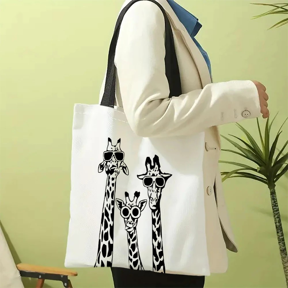 Многоразовая Парусиновая Сумка На Плечо С Жирафом Многоцветная Милым Мультяшным