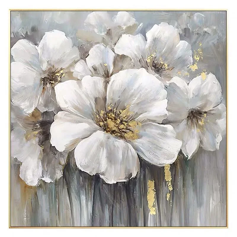 

Abstract Golden White Flowers Hand Painted Oil Painting On Canvas Wall Art Wall Pictures Painting For Living Room Home Decor