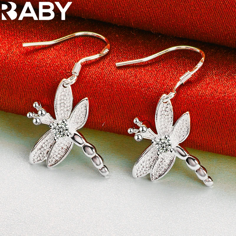 

925 Sterling Silver Dragonfly Zircon Drop Earring For Woman Fashion Wedding Engagement Party Accessories Charm Jewelry Gifts