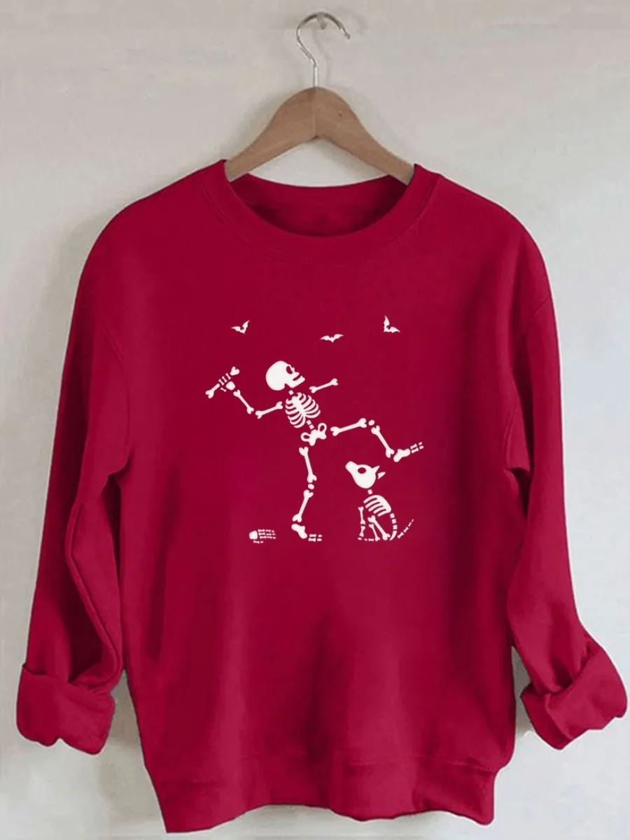 Женская хлопковая толстовка с длинным рукавом и принтом скелета собаки на