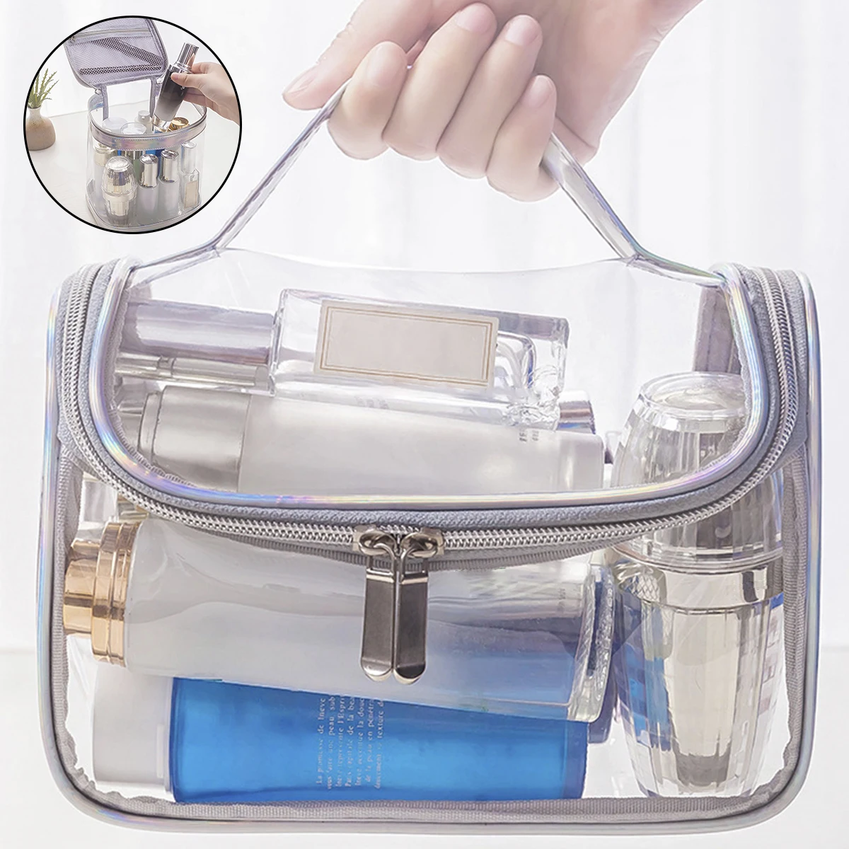 

Clear Makeup Bags Large Capacity Transparent Cosmetic Bags PVC Waterproof Toiletry Travel Bag with Handle Lightweight Portable