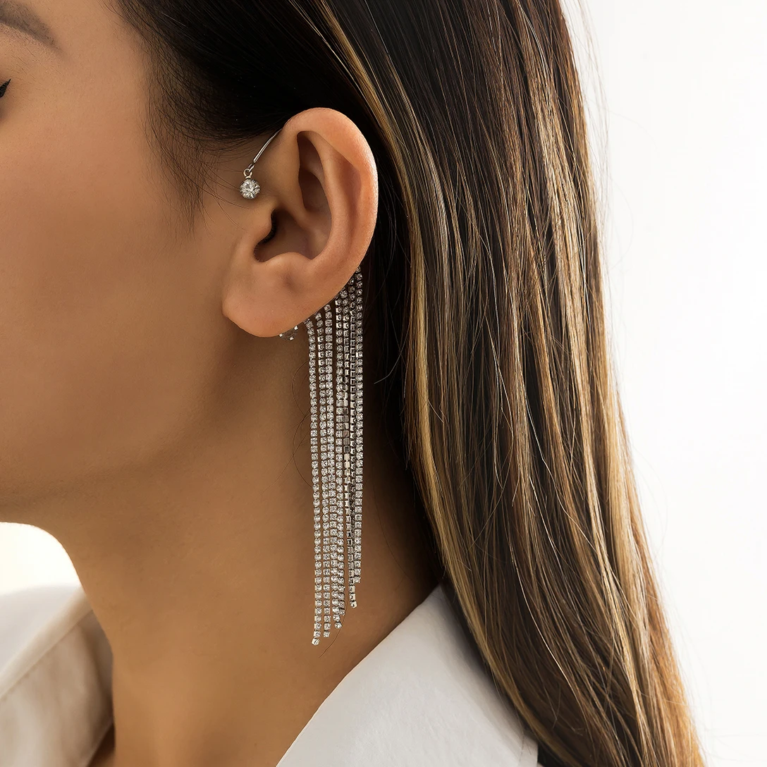

Ingemark Vintage No Piercing Crystal Long Tassel Clip Earring for Women Bridal Wedding Prom Party Rhinestone Zircon Ear Jewelry