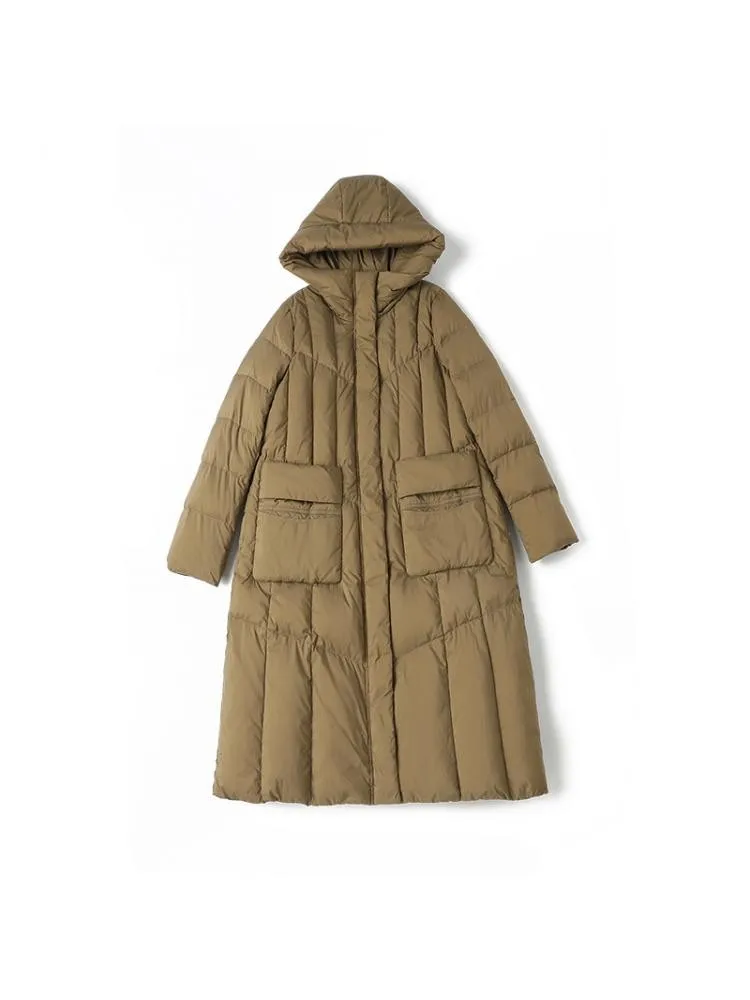 Europe Fashion Long Hooded Thicked 90 White Duck Down Coats Women's 2022 Winter New Loose Warmer Bread Cloth Jackets