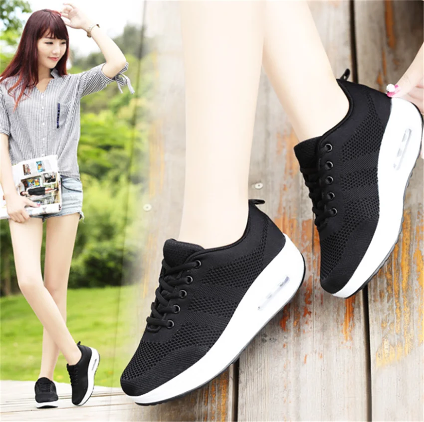Women Air Cushion Running Shoes Flying Weaving Vamp Low-top Outdoor Breathable Casual Sneakers Summer Size 35-40